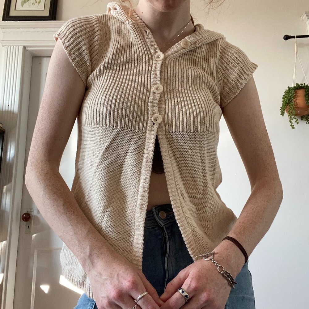vintage cream short-sleeve babydoll sweater
